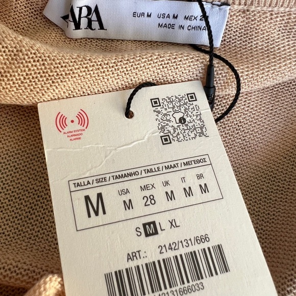 NWT!!  Zara Womens Beige Ruffle Short Puff Sleeve Open-Front Blouse Top Sz M - Picture 5 of 10